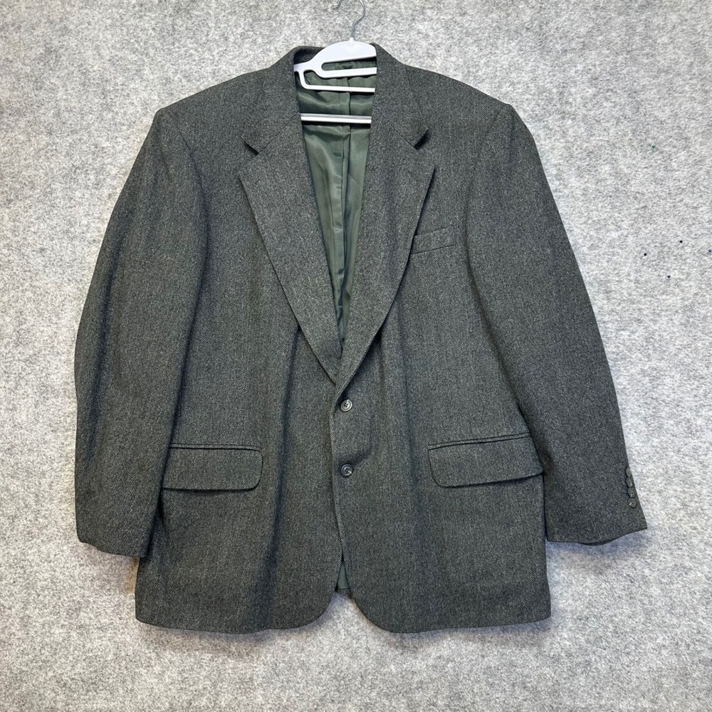 Hasting & Smith Blazer Mens 46L Gray Excellent Herringbone Two Button Wool Blend